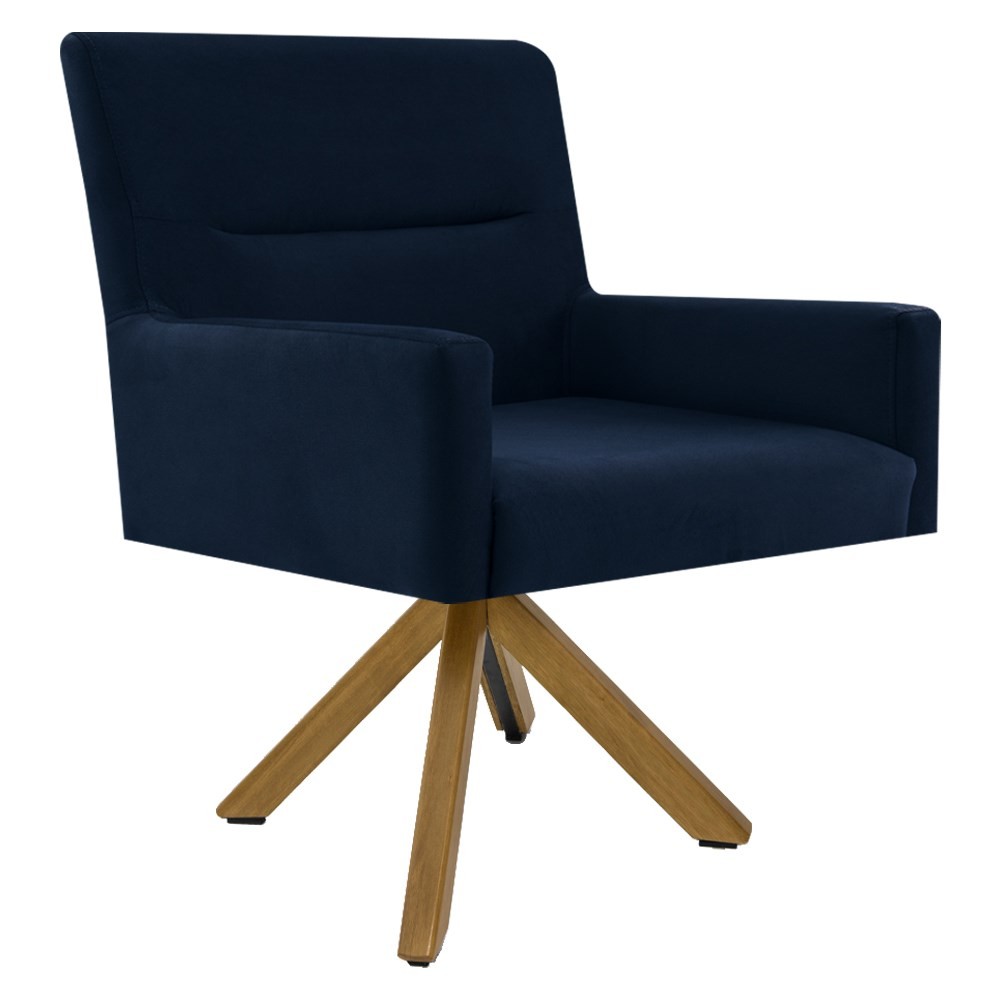 Poltrona Decorativa Sala de Estar Giratória Base Giromad Madeira Angel B-304 Veludo Azul - Domi