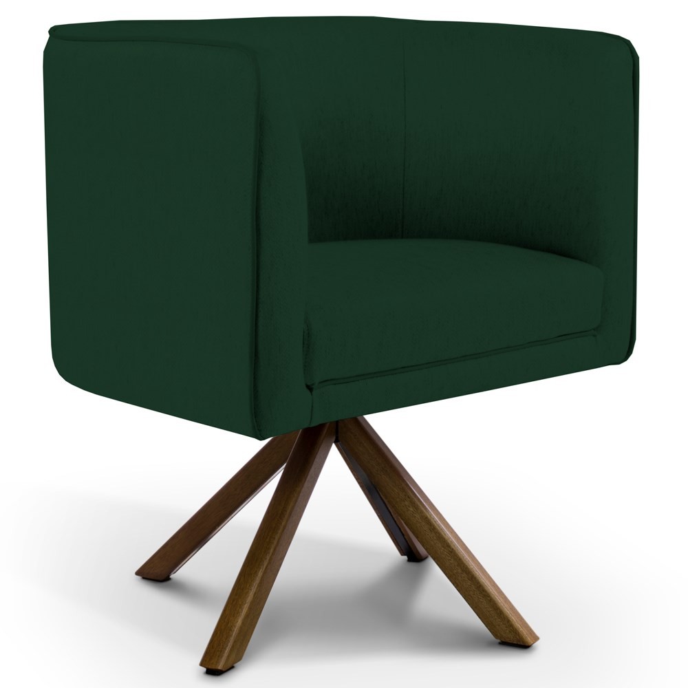 Poltrona Decorativa Sala de Estar Giratória Base Giromad Madeira Betina B-303 Veludo Verde Musgo - Domi