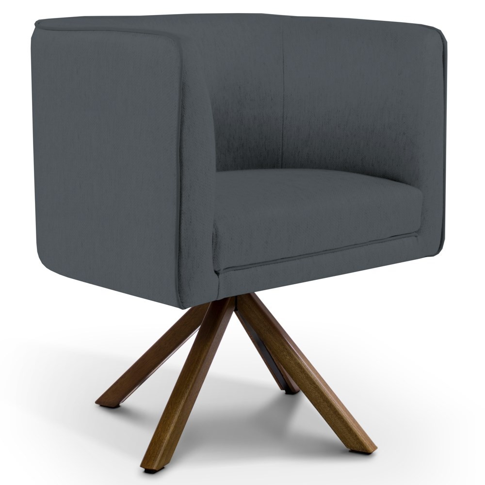 Poltrona Decorativa Sala de Estar Giratória Base Giromad Madeira Betina C-03 Corano Cinza - Domi