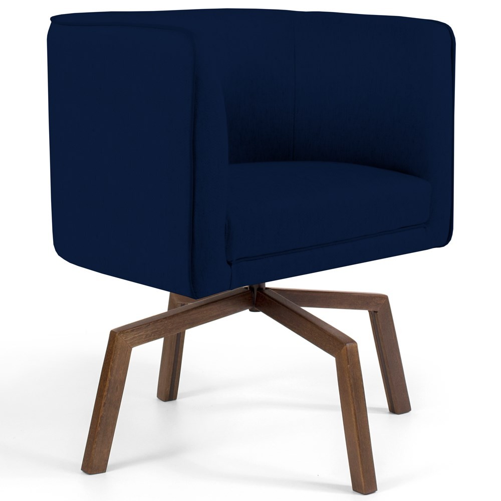 Poltrona Decorativa Sala de Estar Giratória Base Ka Madeira Betina B-304 Veludo Azul Marinho - Domi