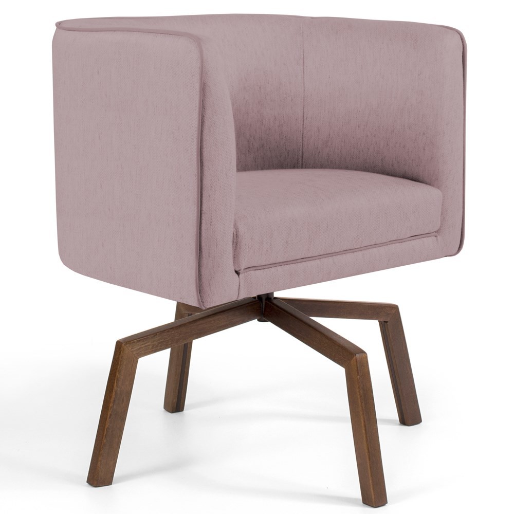 Poltrona Decorativa Sala de Estar Giratória Base Ka Madeira Betina B-305 Veludo Rosê - Domi