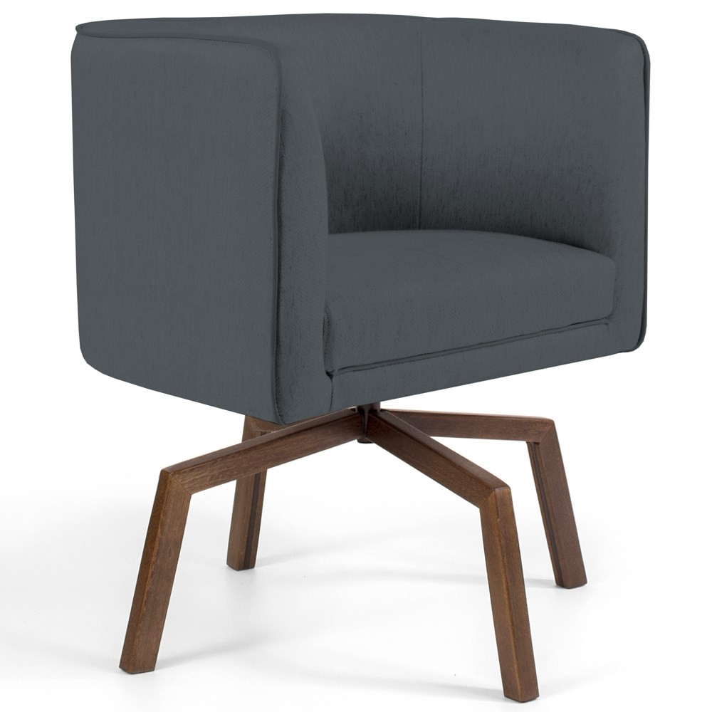 Poltrona Decorativa Sala de Estar Giratória Base Ka Madeira Betina C-03 Corano Cinza - Domi