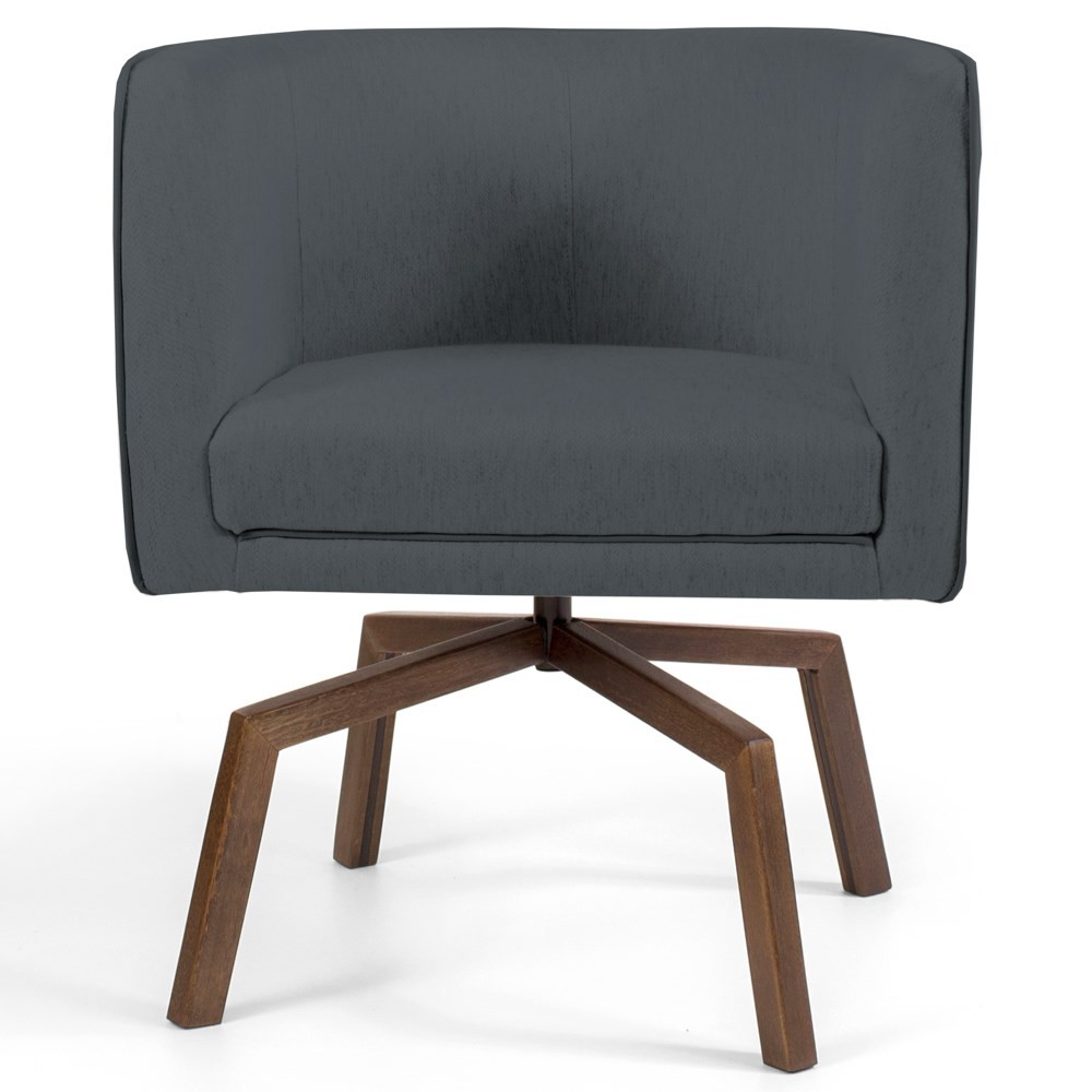 Poltrona Decorativa Sala de Estar Giratória Base Ka Madeira Betina C-03 Corano Cinza - Domi