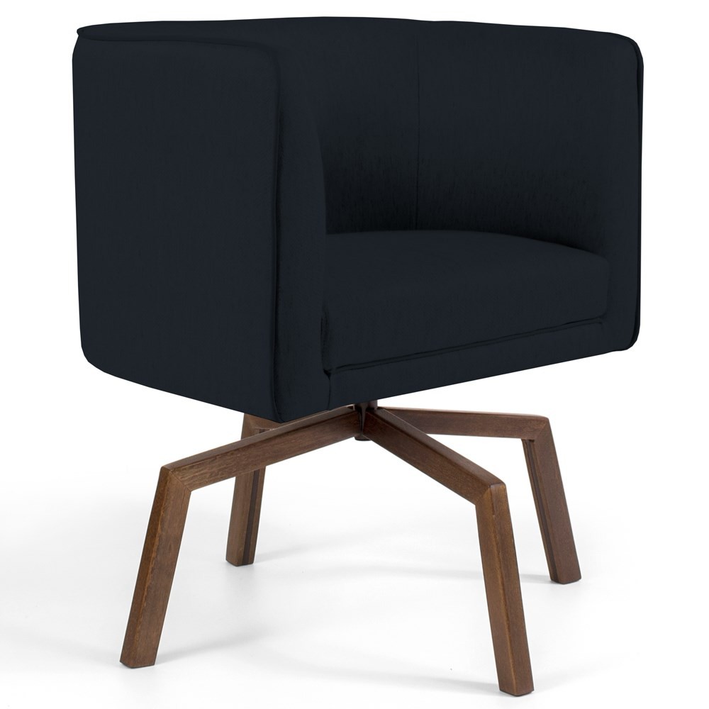 Poltrona Decorativa Sala de Estar Giratória Base Ka Madeira Betina C-05 Corano Preto - Domi