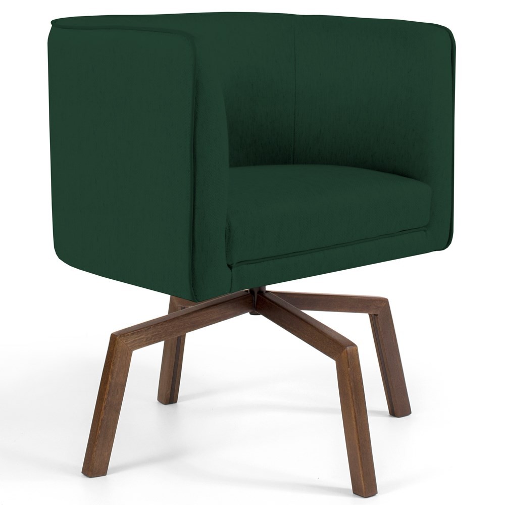 Poltrona Decorativa Sala de Estar Giratória Base Ka Madeira Betina C-117 Linho Verde Musgo - Domi