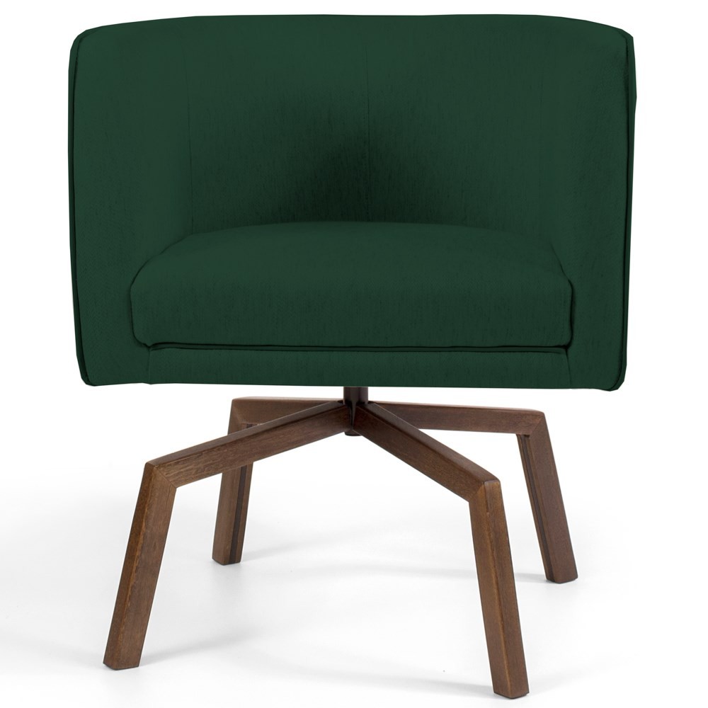 Poltrona Decorativa Sala de Estar Giratória Base Ka Madeira Betina C-117 Linho Verde Musgo - Domi