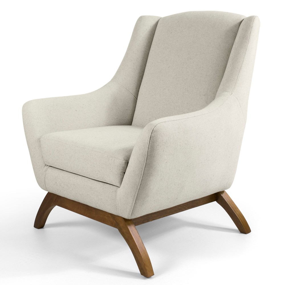 Poltrona Decorativa Sala de Estar Juliet Base de Madeira C-370 Linho Bege Cru - Domi
