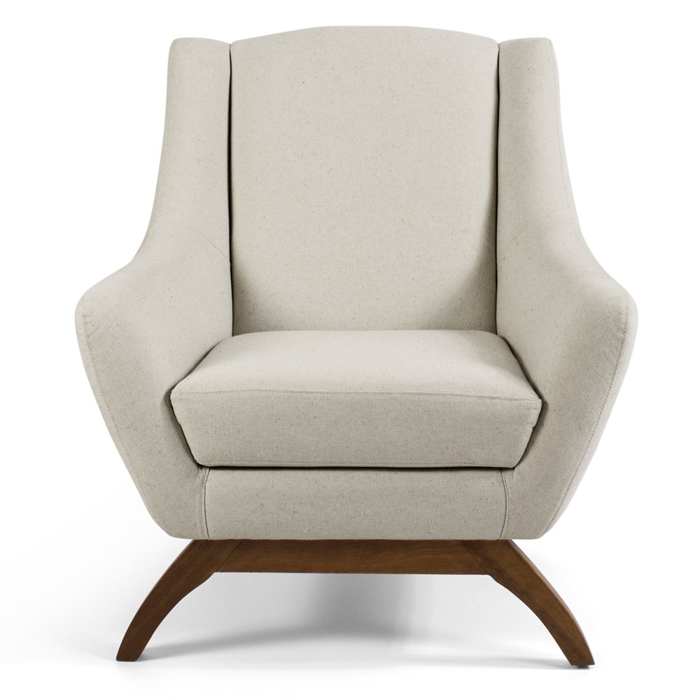Poltrona Decorativa Sala de Estar Juliet Base de Madeira C-370 Linho Bege Cru - Domi