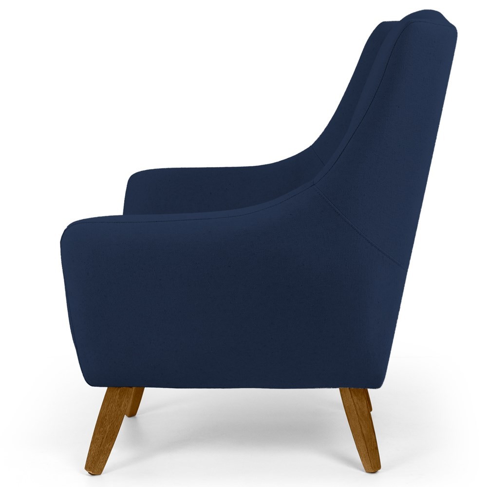 Poltrona Decorativa Sala de Estar Juliet Pés de Madeira B-304 Veludo Azul Marinho - Domi
