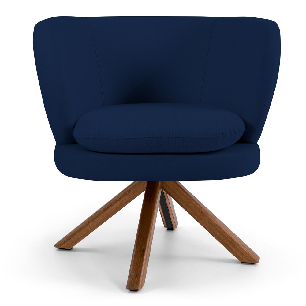 Poltrona Decorativa Sala de Estar Melissa Base Giromad Giratória B-304 Veludo Azul Marinho - Domi