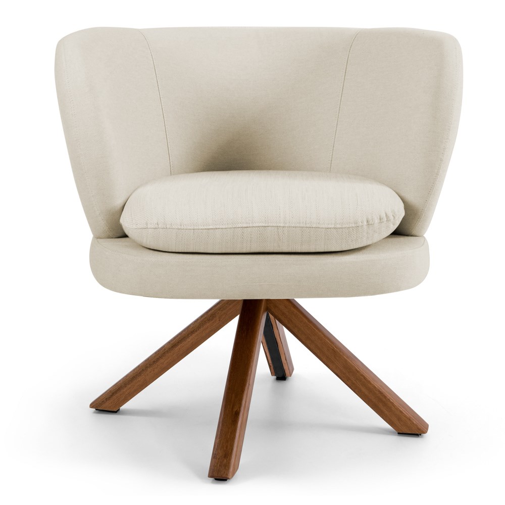 Poltrona Decorativa Sala de Estar Melissa Base Giromad Giratória C-107 Linho Bege - Domi
