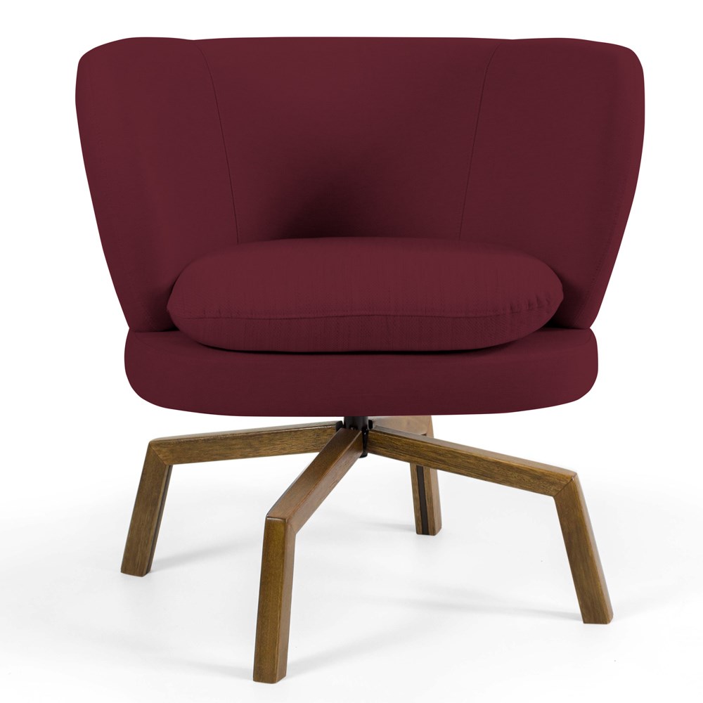 Poltrona Decorativa Sala de Estar Melissa Base Ka Giratória Castanho B-278 Veludo Marsala - Domi