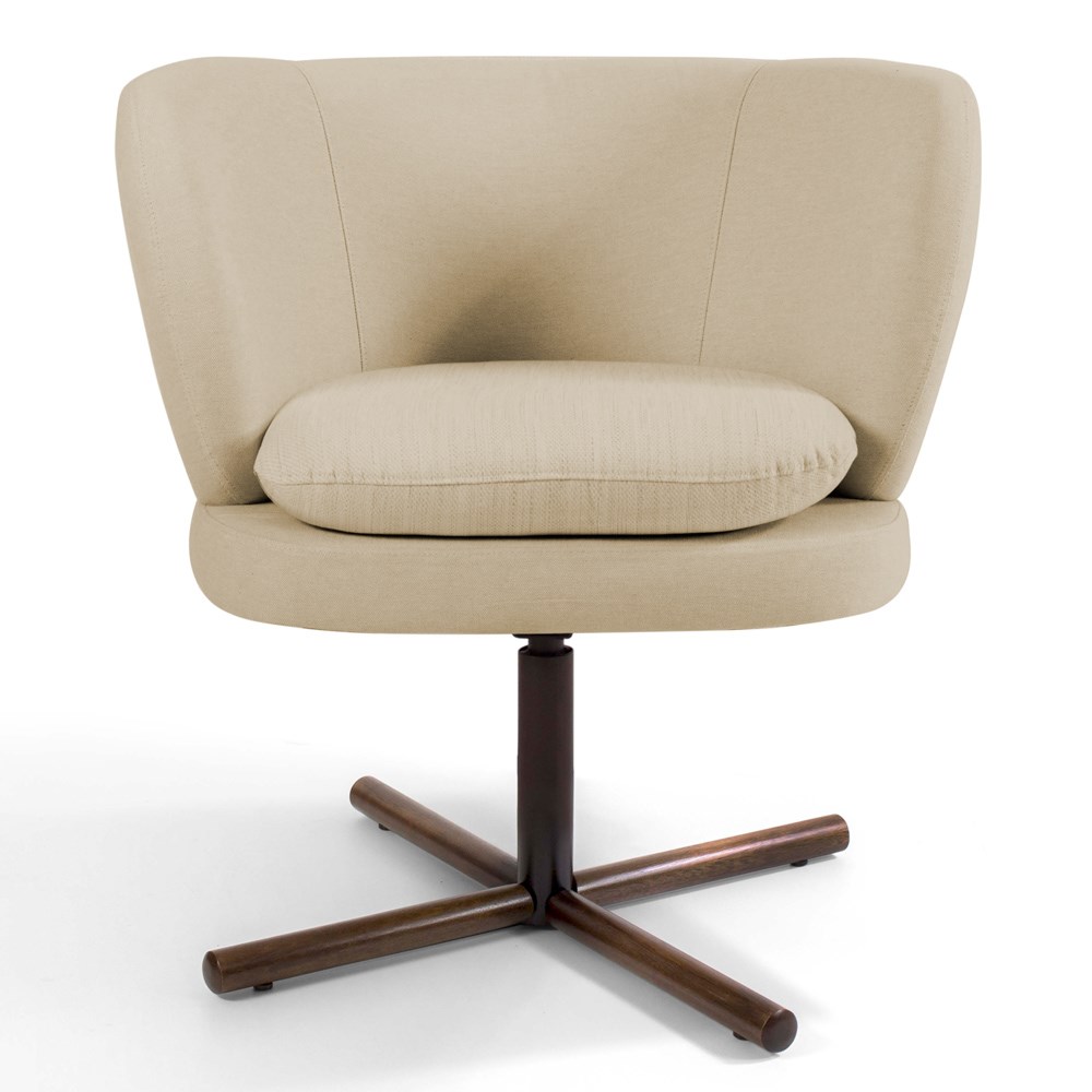 Poltrona Decorativa Sala de Estar Melissa Base Xis Giratória C-129 Linho Bege Escuro - Domi