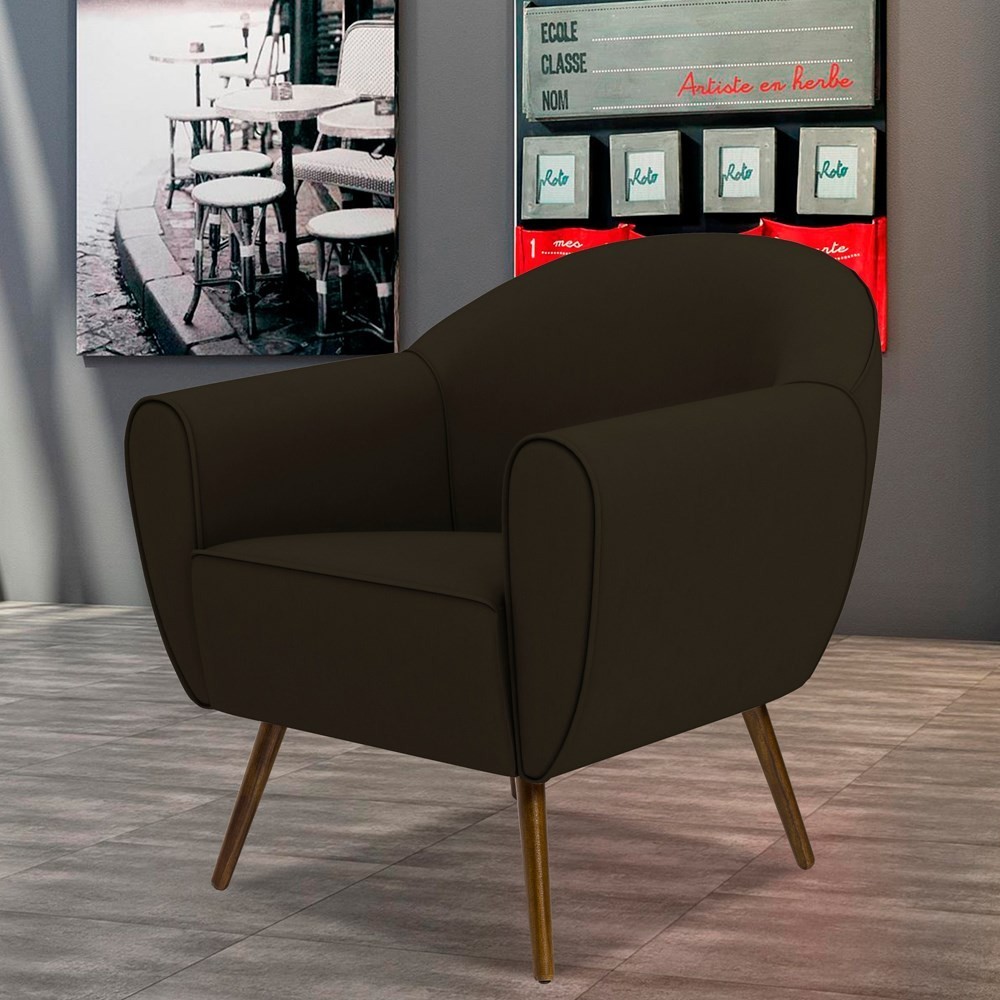 Poltrona Decorativa Sala de Estar Nina Corino C-34 com Pés Palito Castanho - Domi