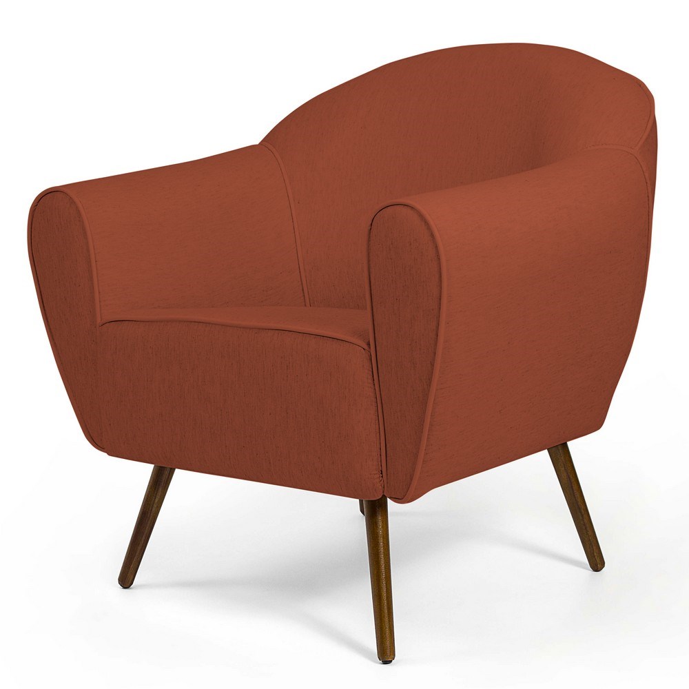 Poltrona Decorativa Sala de Estar Nina Pés Palito Madeira B-262 Veludo Telha - Domi
