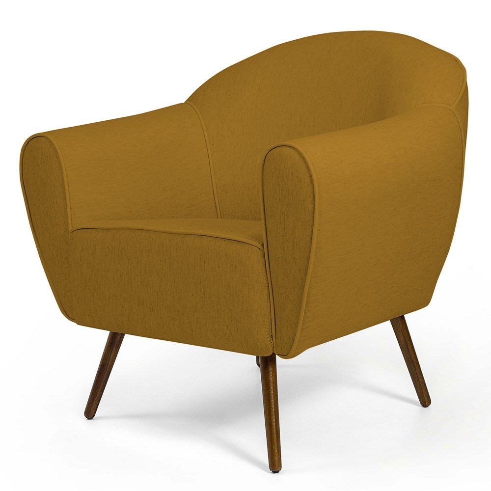 Poltrona Decorativa Sala de Estar Nina Pés Palito Madeira B-279 Veludo Mostarda - Domi