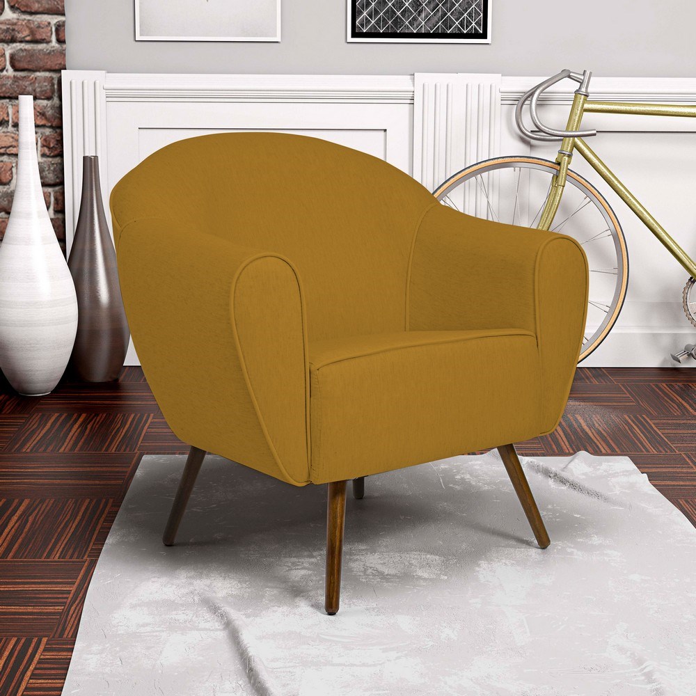 Poltrona Decorativa Sala de Estar Nina Pés Palito Madeira B-279 Veludo Mostarda - Domi