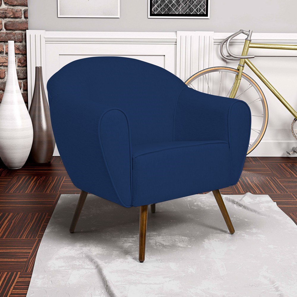 Poltrona Decorativa Sala de Estar Nina Pés Palito Madeira B-304 Veludo Azul Marinho - Domi