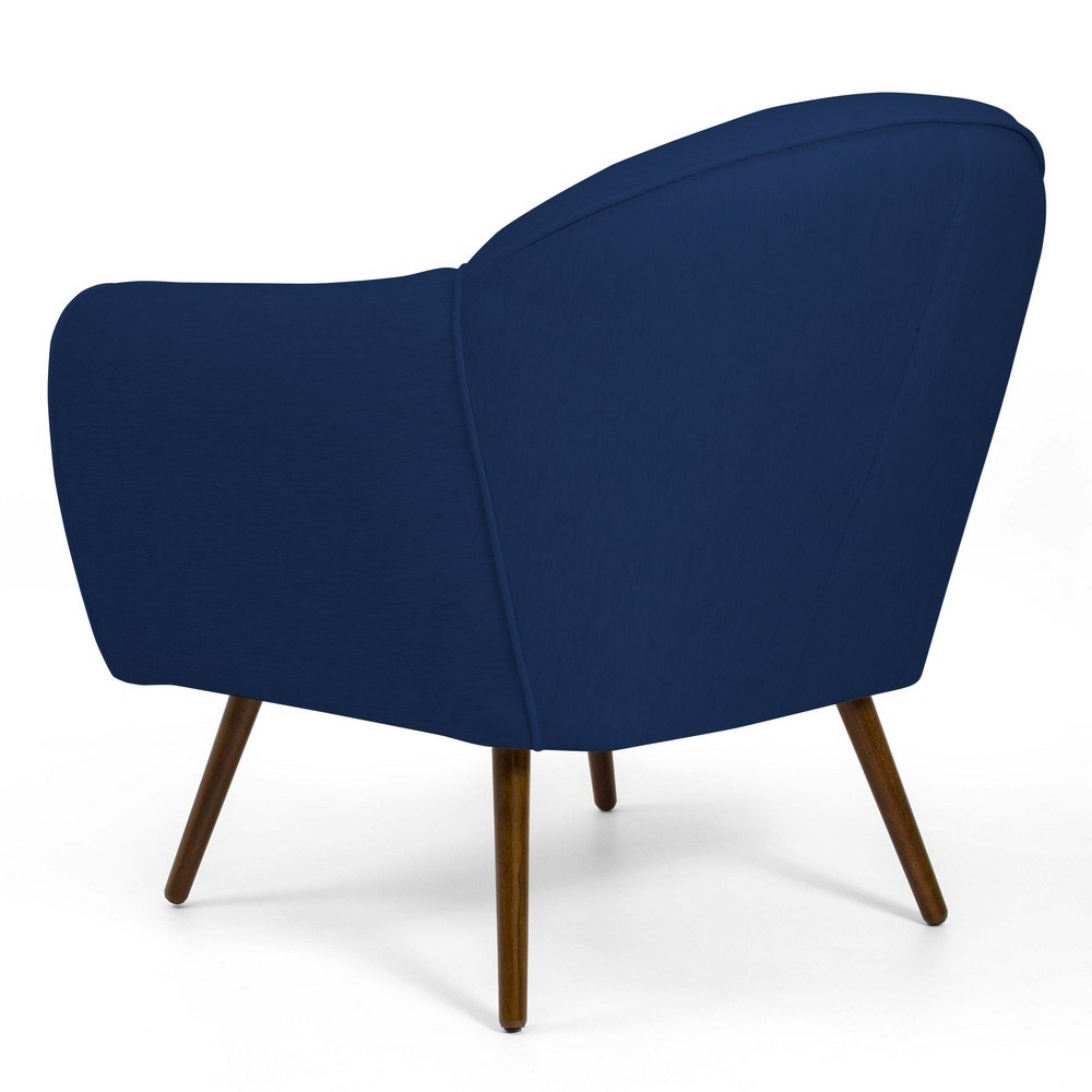 Poltrona Decorativa Sala de Estar Nina Pés Palito Madeira B-304 Veludo Azul Marinho - Domi