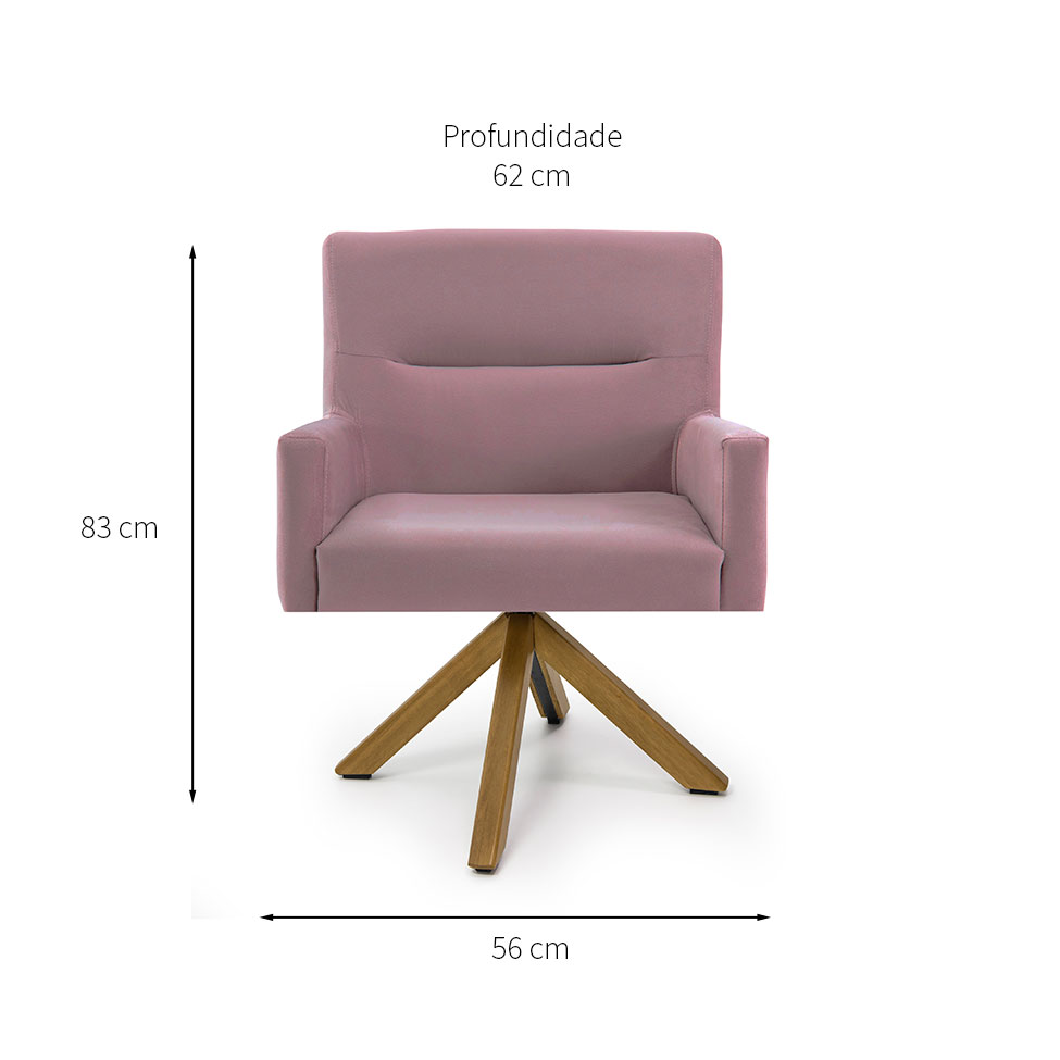 Poltrona Giratória Angel III Veludo Rosa