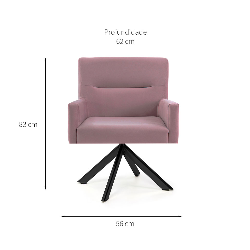 Poltrona Giratória Angel IV Veludo Rosa