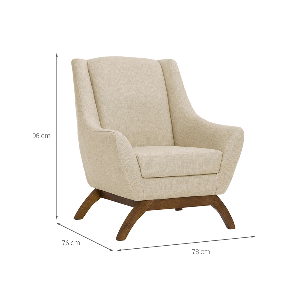 Poltrona Juliet Linho Marfim e Madeira