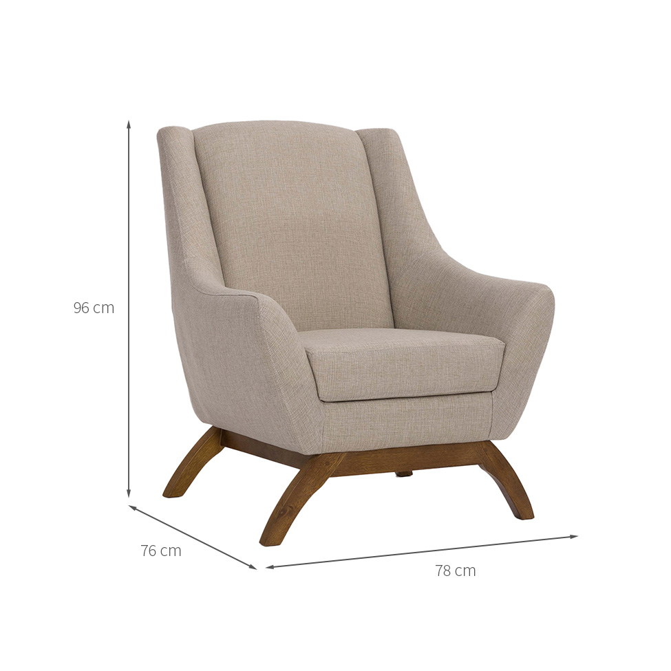 Poltrona Juliet Linho Mescla Bege e Madeira