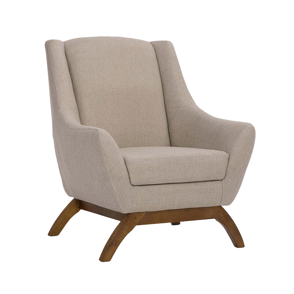 Poltrona Juliet Linho Mescla Bege e Madeira
