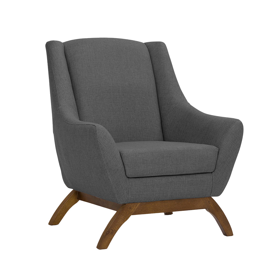 Poltrona Juliet Linho Mescla Chumbo e Madeira