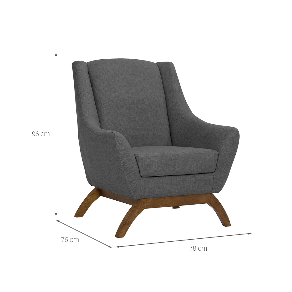 Poltrona Juliet Linho Mescla Chumbo e Madeira