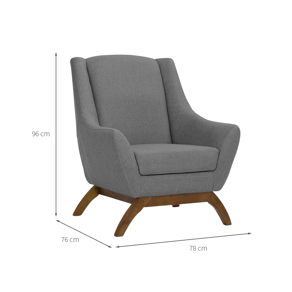 Poltrona Juliet Linho Mescla Cinza e Madeira