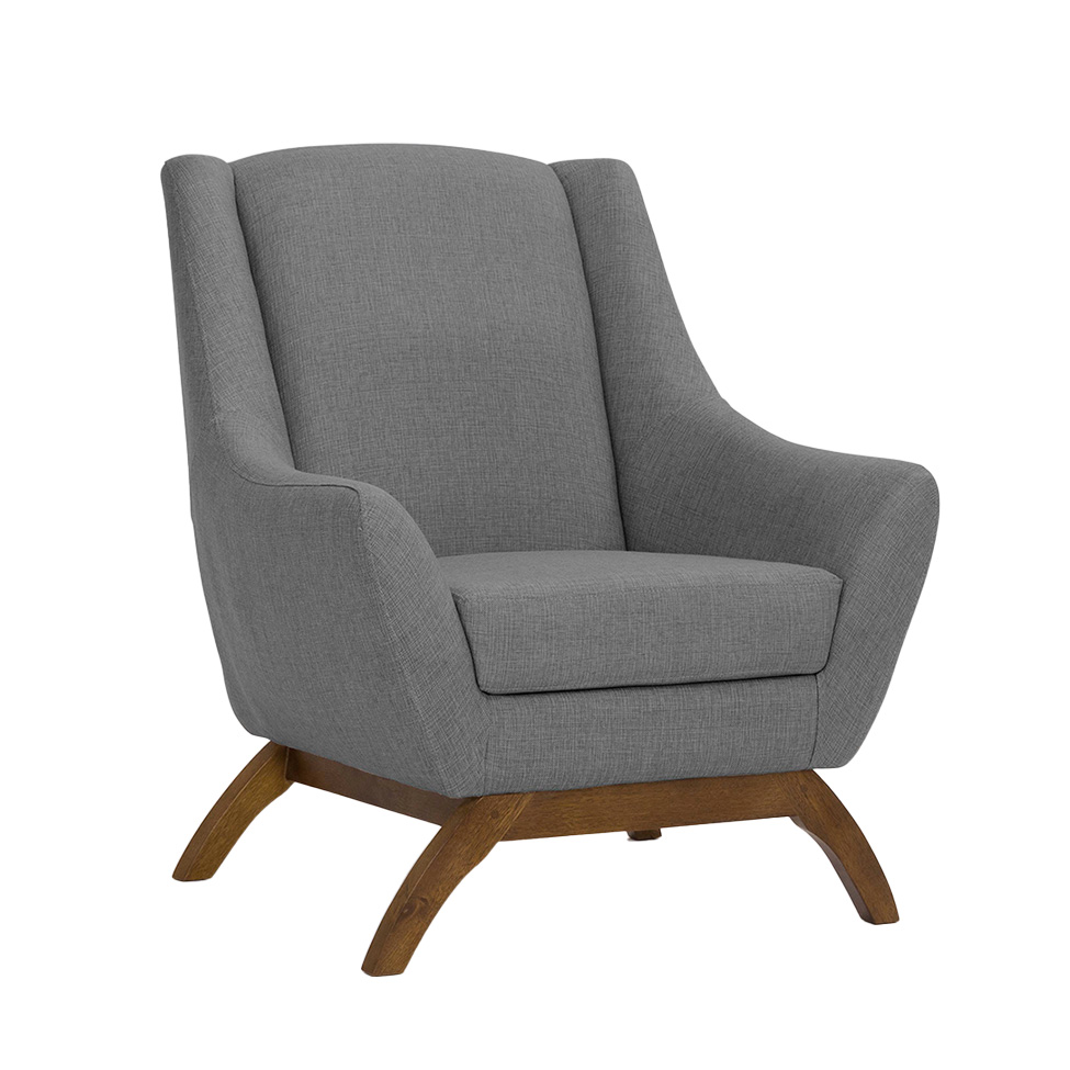 Poltrona Juliet Linho Mescla Cinza e Madeira