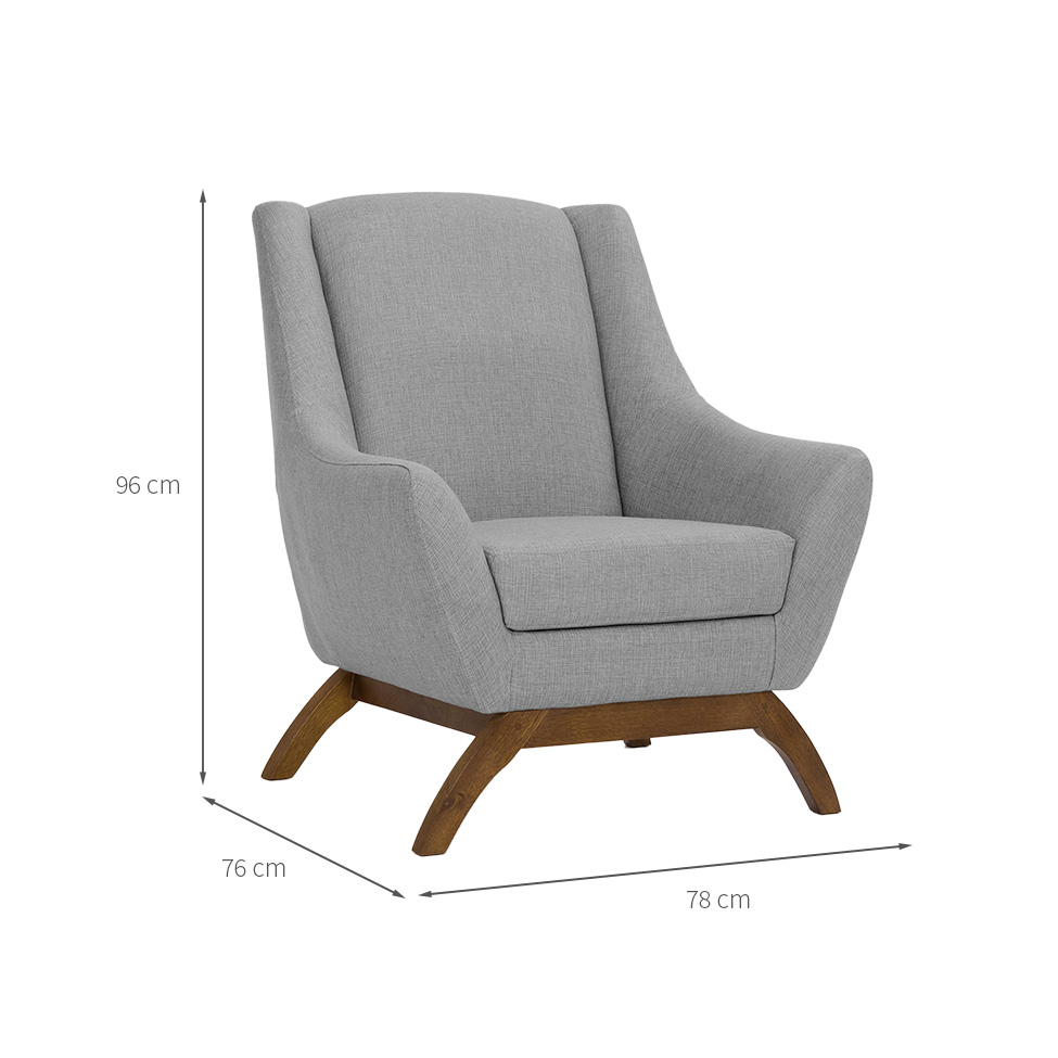 Poltrona Juliet Linho Mescla Elefante e Madeira