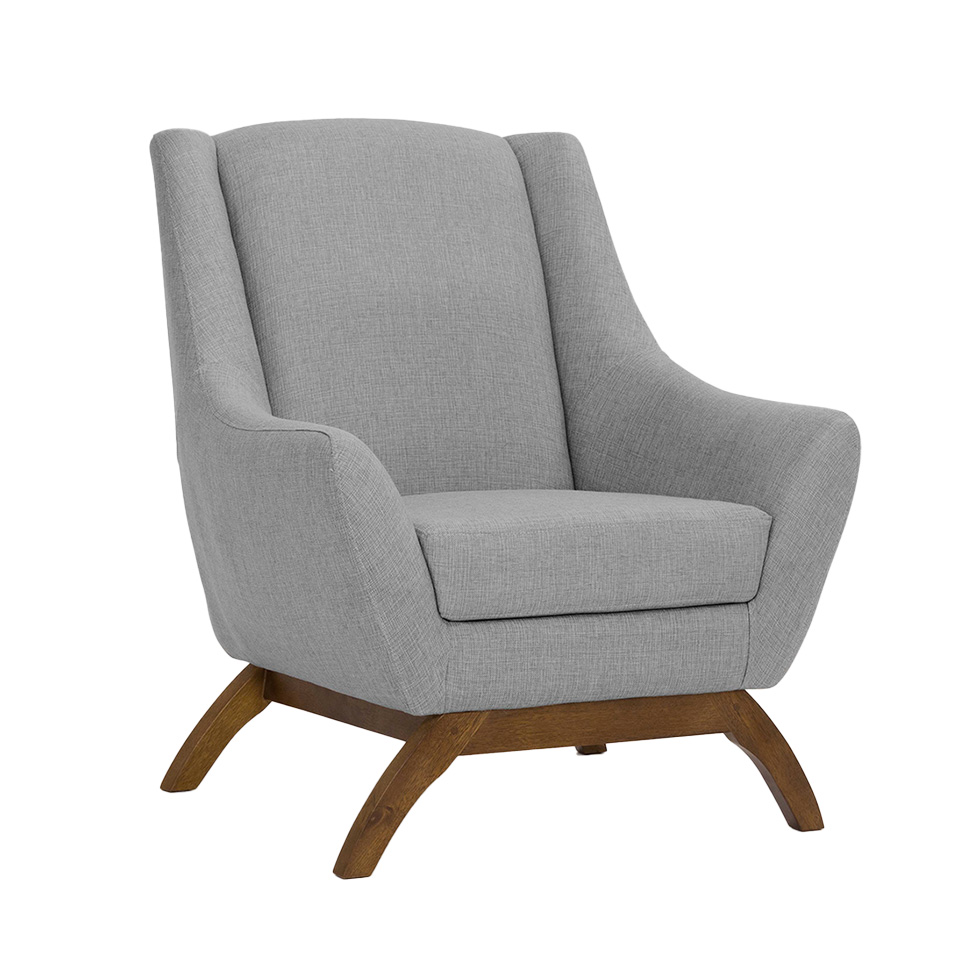 Poltrona Juliet Linho Mescla Elefante e Madeira