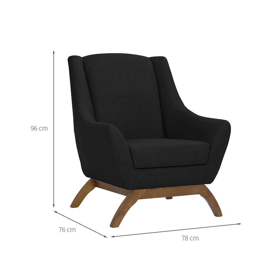 Poltrona Juliet Linho Preta e Madeira