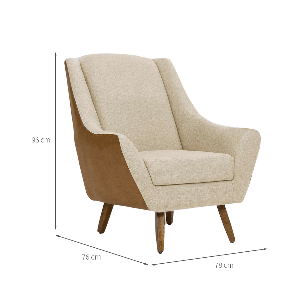 Poltrona Juliet Revestimento Sintético Terracota e Linho Marfim