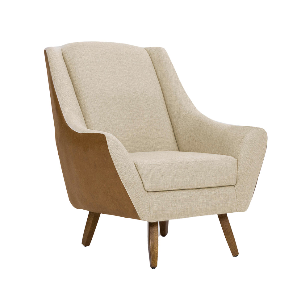 Poltrona Juliet Revestimento Sintético Terracota e Linho Marfim