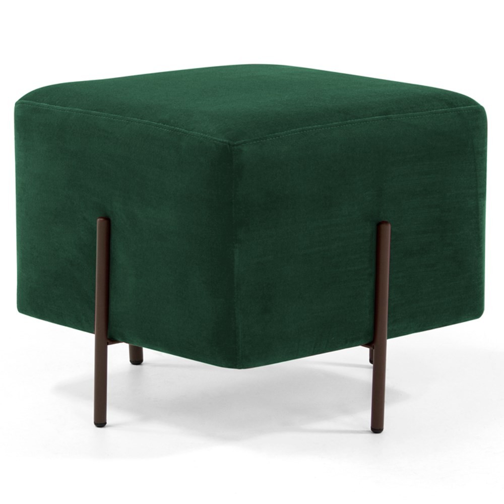 Puff Decorativo 45cm Base Aço Status B-303 Veludo Verde Musgo - Domi