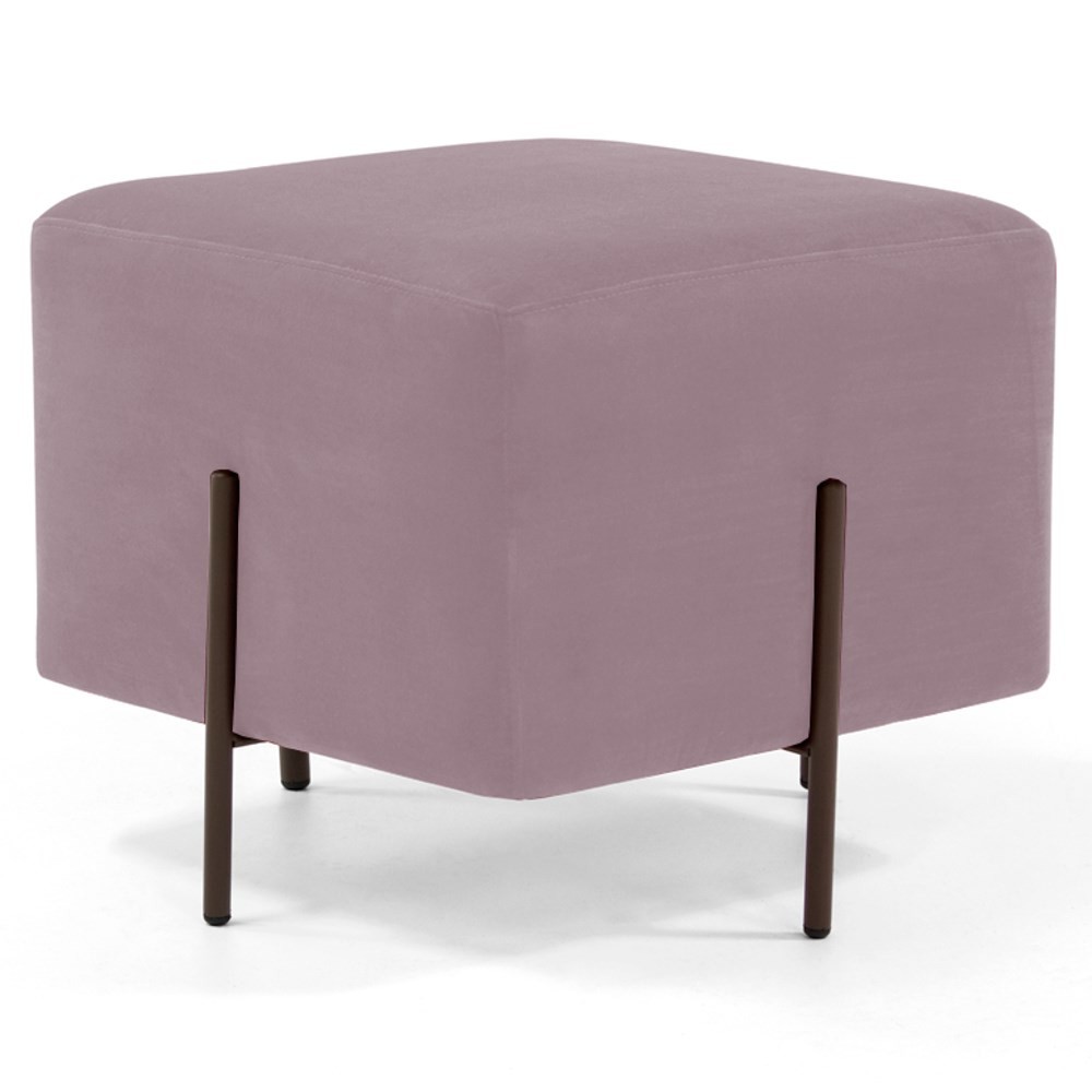 Puff Decorativo 45cm Base Aço Status B-305 Veludo Rosê - Domi