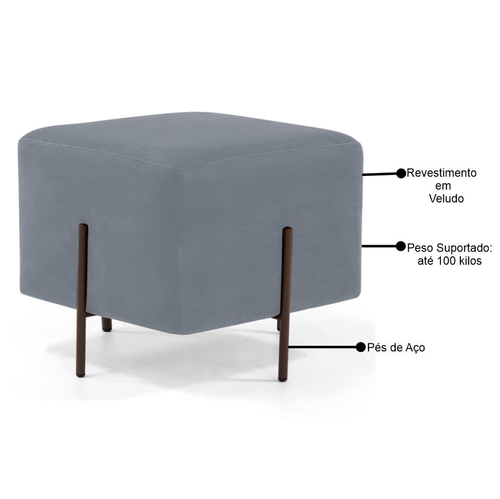 Puff Decorativo 45cm Base Aço Status B-317 Veludo Cinza - Domi