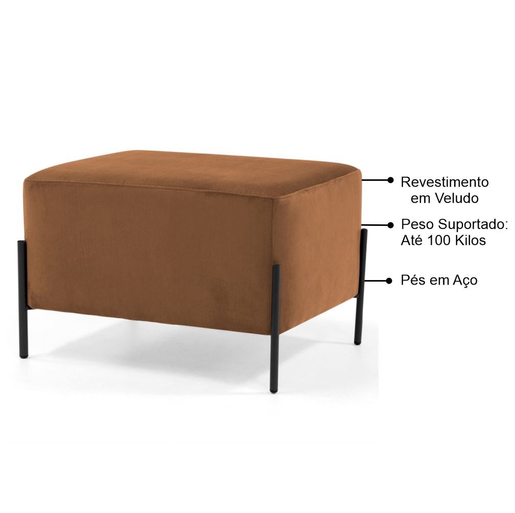 Puff Decorativo 60cm Base Aço Status B-262 Veludo Telha - Domi