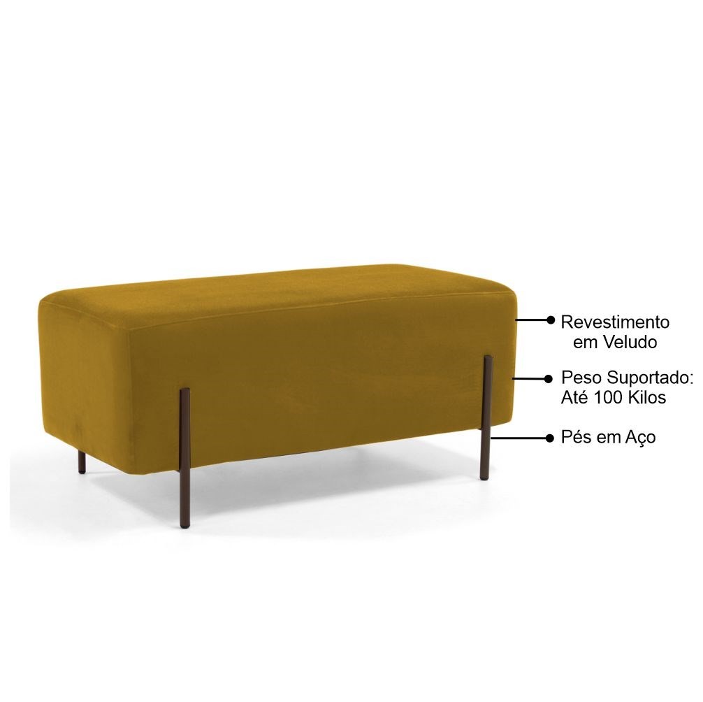 Puff Decorativo 90cm Base Aço Status B-279 Veludo Mostarda - Domi