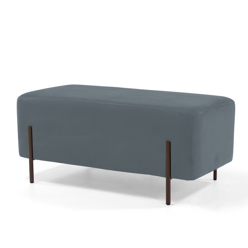 Puff Decorativo 90cm Base Aço Status B-317 Veludo Cinza - Domi