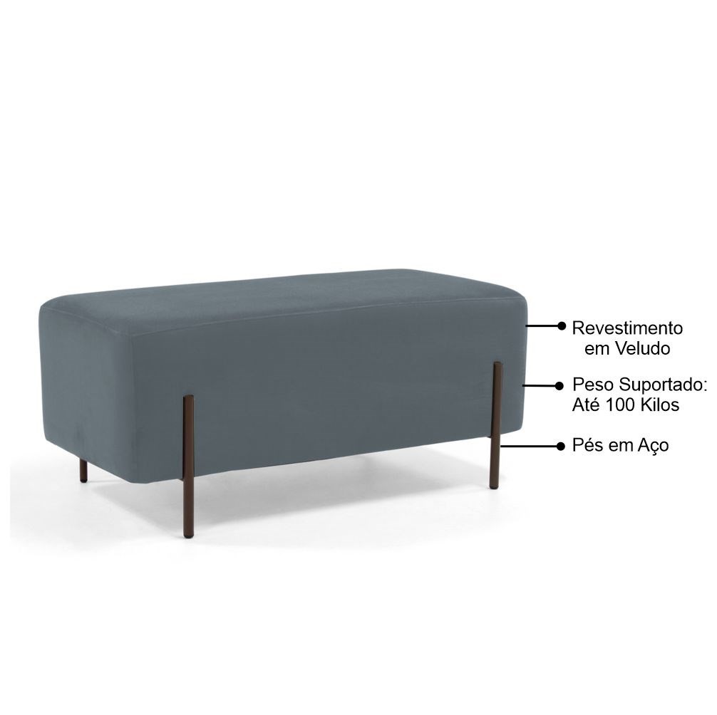 Puff Decorativo 90cm Base Aço Status B-317 Veludo Cinza - Domi