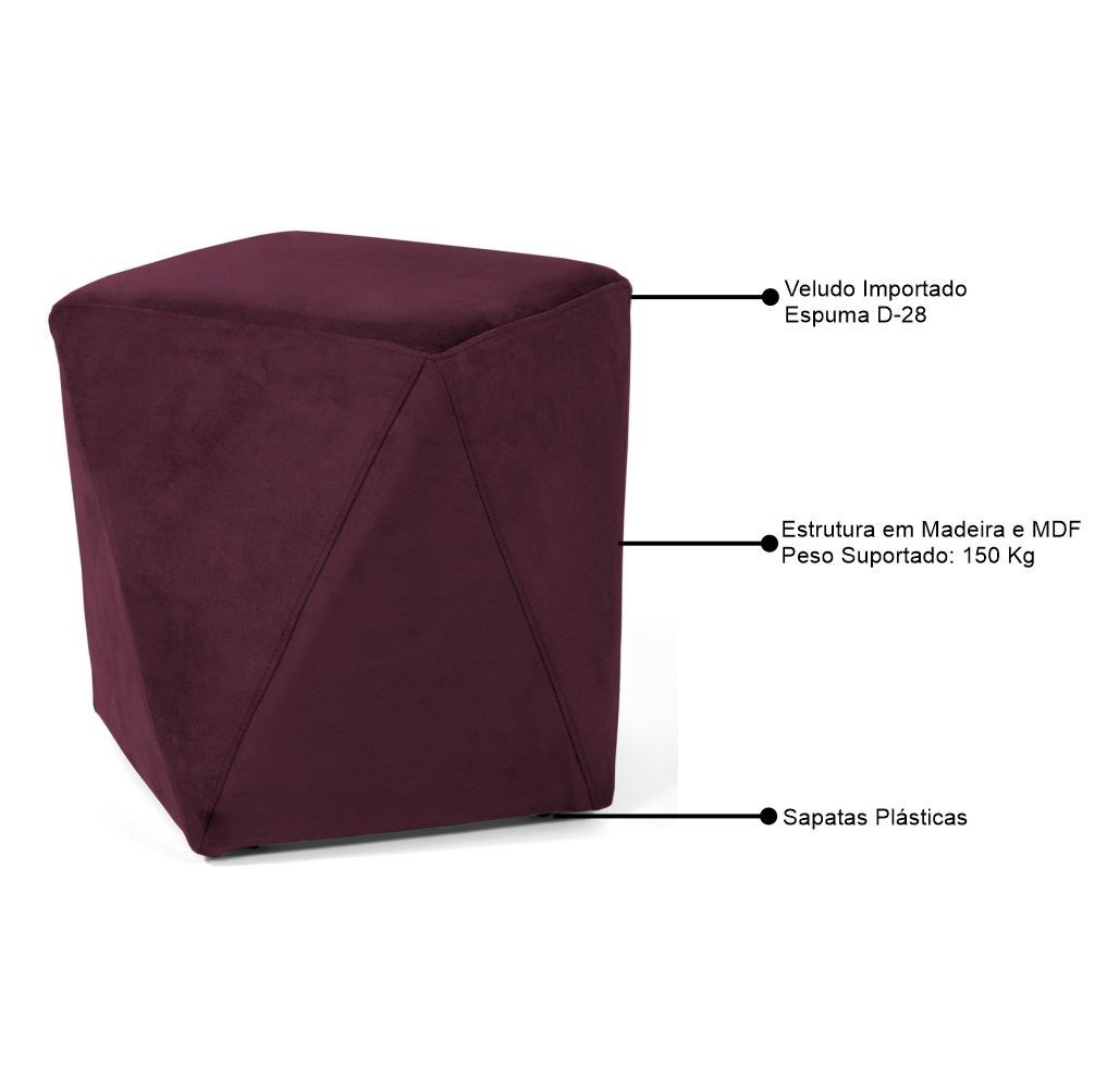 Puff Decorativo Ametista B-278 Veludo Marsala - Domi