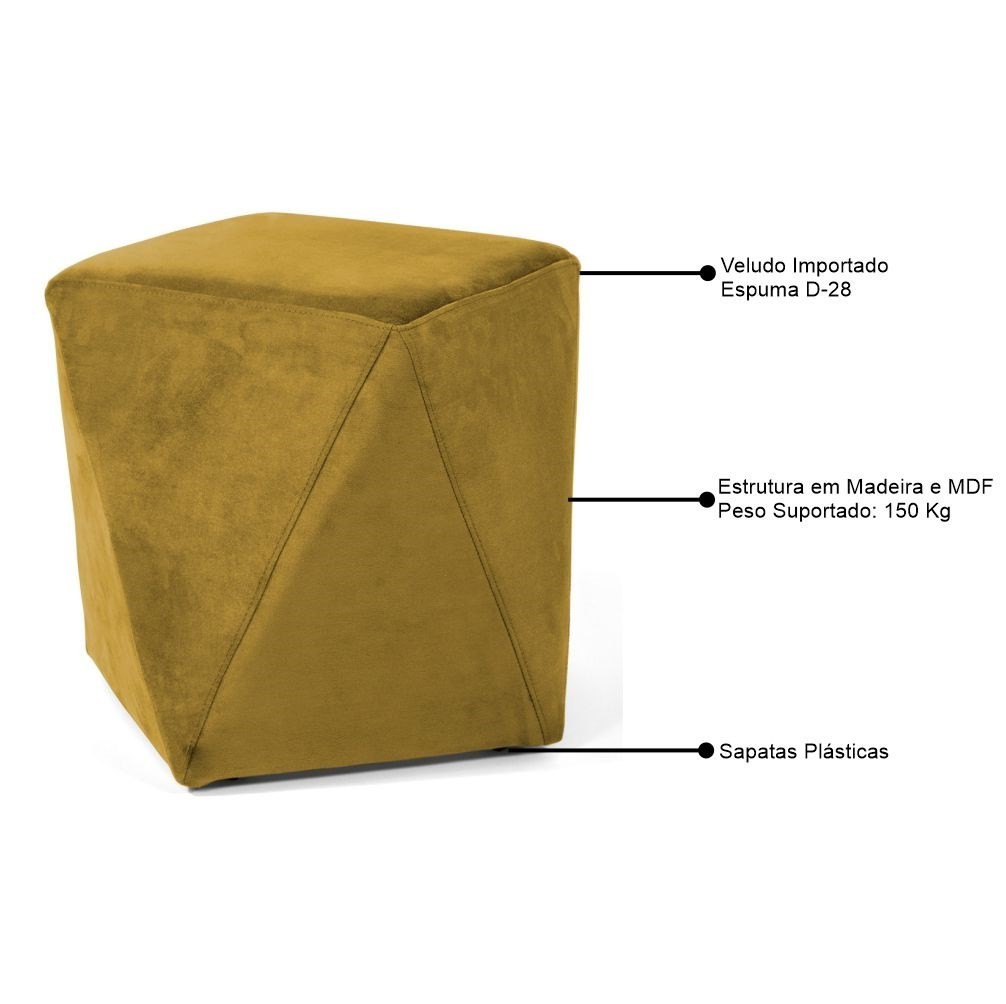 Puff Decorativo Ametista B-279 Veludo Amarelo - Domi