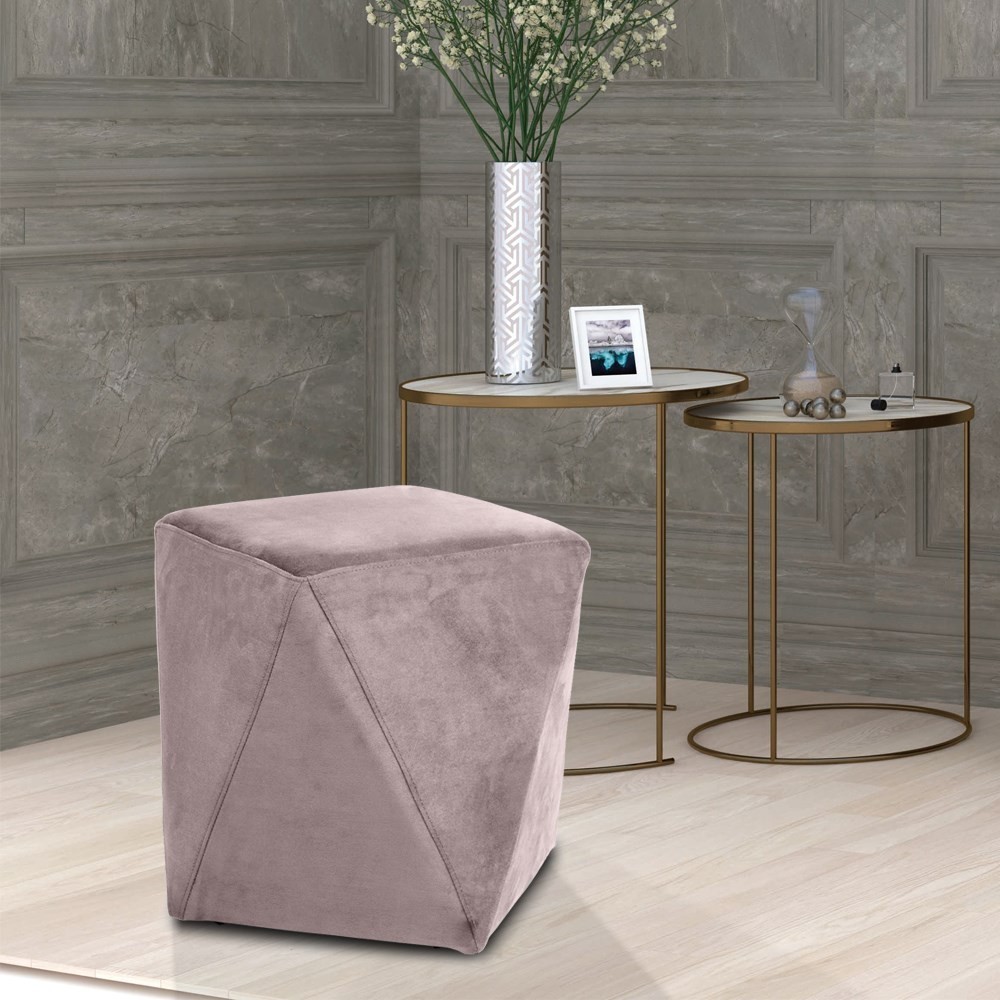 Puff Decorativo Ametista B-305 Veludo Rosa - Domi