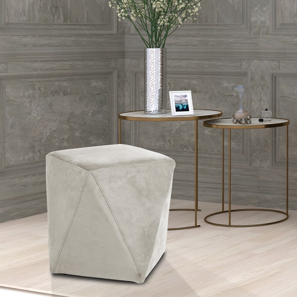 Puff Decorativo Ametista B-309 Veludo Bege Claro - Domi