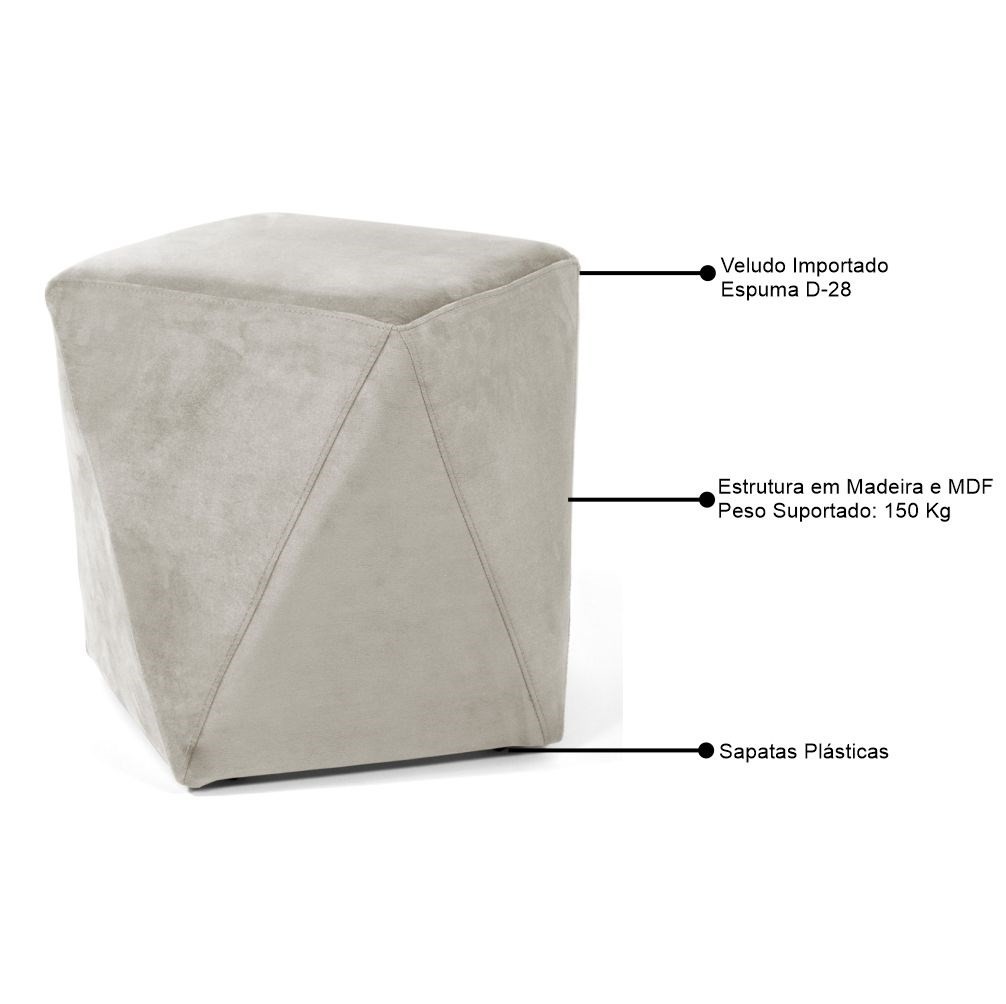 Puff Decorativo Ametista B-309 Veludo Bege Claro - Domi