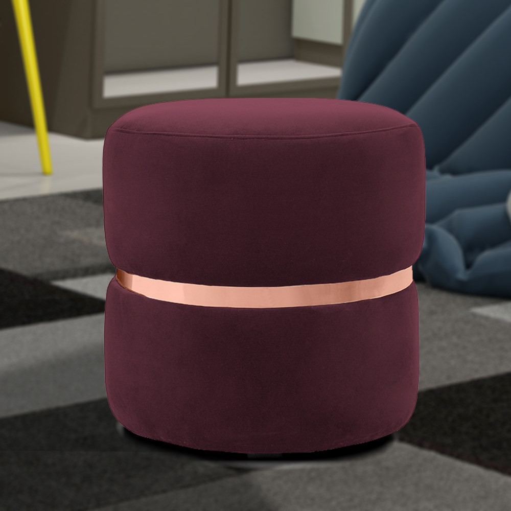 Puff Decorativo Com Cinto Rosê Round B-278 Veludo Marsala - Domi